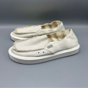 Sanuk Comfort Foam Cotton Woven Slip On Shoes Women’s Size 5 White